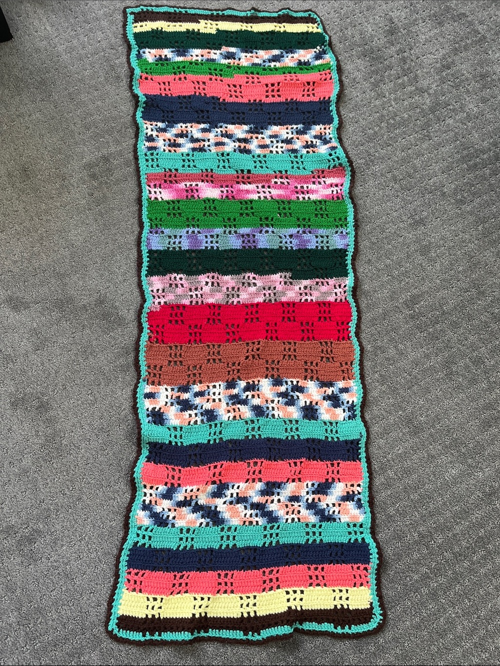 Handmade Multicolor Crochet Throw Blanket 65x23” one of kind